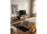 Lowboard HäNgend Mango Massivholz Metall Modern Stil 150X25X35 Cm Schwarz Mit Wiener Geflecht
