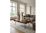 Couchtisch Massivholz Mit Metallbeinen Im Landhausstil, Dunkelbraun 60X110X40 Cm