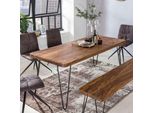 Esstisch Massivholz Metallbeine Rechteckig Landhausstil Bagli, Dunkelbraun 80X120X76 Cm