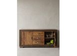 Sideboard – Massivholz Mit Kunstleder, 160X44X80 Cm, Rustikal, Mit TüRen Und Schubladen