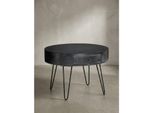 Couchtisch Rund Mango Massivholz Metall, 60X60X43 Cm, Mit Schublade, Stauraum Und Haarnadelbeinen