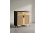 Sideboard – Schwarz, 80X86,5X40 Cm, Mit Wiener Geflecht, 2 TüRen, Schubladen, Hoch