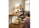 Schreibtisch Massivholz Baumkante Mit Trapezgestell, Akazie 160X80X76 Cm