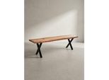 Esszimmerbank Massivholz Metall Baumkante X-Beine, Akazie 120X40X46 Cm