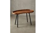 Couchtisch In Nierenform Aus Massivholz Mit Metallbeinen, Dunkelbraun 40X71X42 Cm