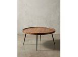 Couchtisch Sheesham Massivholz Rund 75X39X75 Cm, Retro Braun Metall Kaffeetisch