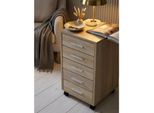 Rollcontainer Holz 5 Schubladen Schmal Mit Rollen, Sonoma 33X38X63 Cm