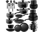 tectake Küchenstarterset, Schwarz, Keramik, Rund, Kochen, Küchenhelfer, Küchenhelfer Sets