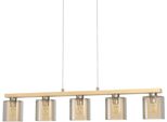 Eglo HäNgeleuchte "Castralvo Pendellampe, Stahl, Holz Und Glas, E27, IP20, Esszimmerlampe", Braun (Nickelfarben, Amber), 5, H: 110Cm, 1 Stk., Leuchten, HäNgelampe FüR Esszimmer, KüChe Oder Wohnzimmer, HäNgeleuchte