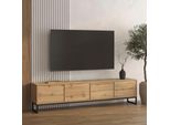 Lowboard Otto Home "Loft, Breite 208,5 Cm, Tv-Board Mit 4 Klappen, Metallkufen", Wotan Eiche, B:208,5Cm H:50,2Cm T:36,5Cm, Holzwerkstoff, Melamin, Metall, Sideboards, Lowboard, Tv-Kommode Mit Viel Stauraum, Push-To-Open-Funktion