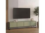 Lowboard Otto Home "Loft, Breite 208,5 Cm, Tv-Board Mit 4 Klappen, Metallkufen", Salbei, B:208,5Cm H:50,2Cm T:36,5Cm, Holzwerkstoff, Melamin, Metall, Sideboards, Lowboard, Tv-Kommode Mit Viel Stauraum, Push-To-Open-Funktion