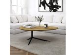 Design Couchtisch Akazie Massivholz 87Cm Oval Wohnzimmertisch Metallgestell