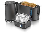 Arendo 3-teiliges Frühstücksset - Wasserkocher 1,5l, 4-Scheiben Toaster, 8er Eierkocher, Grau