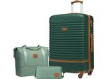 3tlg ABS Hartschalen Koffer-Set mit TSA Schloss, 4 Rollen, Reisetasche & Kulturbeutel
