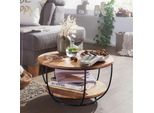 Finebuy Couchtisch Akazie Massivholz Rund 60Cm Wohnzimmertisch Ablage Industrial