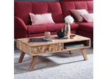 Couchtisch Akazie Massivholz 95Cm Wohnzimmertisch Schublade Ablage Retro Design