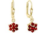 Paar OhrhäNger Firetti "Schmuck Geschenk, Ohrringe BlüTe, Gold 333", Gold (Gelbgoldfarben, Rot, Rot), Ohrringe, Damen, Gelbgold 333, Mit Granat