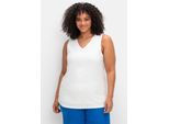 Tanktop Sheego, Damen, Gr. 48, Weiß, 50% Baumwolle, 50% Modal, Unifarben, V-Ausschnitt, Tops Tanktop