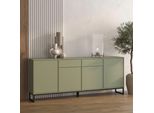Sideboard Otto Home "Loft, Breite 208,5 Cm, Grifflose Kommode 4 TüRen/2 SchubkäSten.", Salbei, B:208,5Cm H:83,5Cm T:36,5Cm, Holzwerkstoff, Melamin, Metall, Sideboards, Sideboard, Schubladenschrank Mit Viel Stauraum, EinlegeböDen Verstellbar