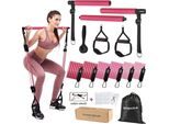 Famanu Pilates Bar Set mit 6 elastischen Widerstandsbändern 180lbs/250lbs - Tragbare Fitnessausrüstung für Zuhause