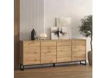 Sideboard Otto Home "Loft, Breite 208,5 Cm, Grifflose Kommode 4 TüRen/2 SchubkäSten.", Wotan Eiche, B:208,5Cm H:83,5Cm T:36,5Cm, Holzwerkstoff, Melamin, Metall, Sideboards, Sideboard, Schubladenschrank Mit Viel Stauraum, EinlegeböDen Verstellbar