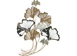 Wanddekoobjekt "Wanddekoration", Gold (Goldfarben), B:56Cm H:72Cm T:7Cm, Metall, Hofmann Living And More, Wanddekoobjekte, Aus Metall, Ginkgo-BläTter, Schwarz Gold
