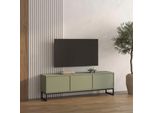 Lowboard Otto Home "Loft, Breite 157 Cm, Tv-Board 3 Klappen, Metallkufen", GrüN (Salbei), B:156,8Cm H:50,2Cm T:36,5Cm, Holzwerkstoff, Melamin, Metall, Sideboards, Lowboard, Tv-Kommode Mit Viel Stauraum, Push-To-Open-Funktion