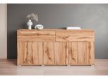 Sideboard Otto Home "Kenia, Kommode Mit 3 TüRen Und 2 Schubladen, 150 Cm Breit", Eichefarbe Votan, B:150Cm H:67,9Cm T:39,5Cm, Abs-Kunststoff, Hartfaserplatte, Holzwerkstoff, Kunststoff, Sideboards, Sideboard, Griffloses Design Mit Push-To-Open Und Verstellbaren EinlegeböDen