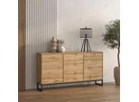 Sideboard Otto Home "Loft, Breite 157 Cm, Grifflose Kommode 3 TüRen/3 SchubkäSten.", Wotan Eiche, B:156,8Cm H:83,5Cm T:36,5Cm, Holzwerkstoff, Melamin, Metall, Sideboards, Sideboard, Schubladenschrank Mit Viel Stauraum, EinlegeböDen Verstellbar