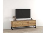 Lowboard Otto Home "Loft, Breite 157 Cm, Tv-Board 3 Klappen, Metallkufen", Braun (Wotan Eiche), B:156,8Cm H:50,2Cm T:36,5Cm, Holzwerkstoff, Melamin, Metall, Sideboards, Lowboard, Tv-Kommode Mit Viel Stauraum, Push-To-Open-Funktion
