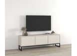 Lowboard Otto Home "Loft, Breite 157 Cm, Tv-Board 3 Klappen, Metallkufen", Beige (Kaschmir), B:156,8Cm H:50,2Cm T:36,5Cm, Holzwerkstoff, Melamin, Metall, Sideboards, Lowboard, Tv-Kommode Mit Viel Stauraum, Push-To-Open-Funktion