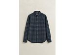 Langarmhemd Gant "Regular Archive Poplin Indigo Check", Herren, Gr. M, N-Gr, Indigo, Web, Obermaterial: 100% Baumwolle, Kariert, Regular Fit Normal, Rundhals, Eingesetzt Manschette, Hemden, Regular Fit Mit Karomuster