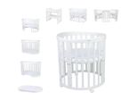 waldin Babybett, Weiß, Textil, Echtholz,Buche, Oval, 73x125 cm, FSC 100%, Babymöbel, Babybetten, Gitterbett