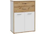 Kommode Forte "Keflav", Weiß (Weiß, Artisan Eiche), B:84,5Cm H:115,1Cm T:41,5Cm, Holzwerkstoff, Sideboards, Kommode, Breite 84,5 Cm