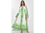 Bedrucktes V-Ausschnitt-Maxi-Kleid Mit Bindeschleife