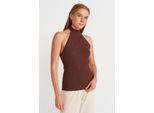 Gerippte Halterneck Slim-Fit-Bluse