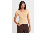 Schlanke Passform Rippstrick-Bluse Mit Struktur