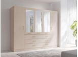Kleiderschrank Home Affaire "Kos Garderobe Mit 6 Schubladen, Kleiderstange, 5 EinlegeböDen, Spiegel", Beige, B:250Cm H:200,5Cm T:58Cm, Melamin, SchräNke, Kleiderschrank, Kleiderschrank Mit 5 TüRen, Goldenen Griffen, MaßE B/H/T 250/200/58 Cm