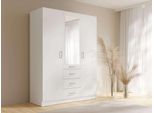 Kleiderschrank Home Affaire "Kos Garderobe Mit 3 Schubladen, Kleiderstange, 4 EinlegeböDen, Spiegel", Weiß, B:150,5Cm H:200,5Cm T:58Cm, Melamin, SchräNke, Kleiderschrank, WäScheschrank Mit 3 DrehtüRen, Silber Griffen, MaßE B/H/T 150/200/58Cm