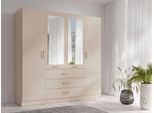 Kleiderschrank Home Affaire "Kos Garderobe Mit 3 Schubladen, Kleiderstange, 8 EinlegeböDen, Spiegel", Beige, B:200Cm H:200,5Cm T:58Cm, Melamin, SchräNke, Kleiderschrank, Kleiderschrank Mit 4 TüRen, Goldenen Griffen, MaßE B/H/T 200/200/58 Cm