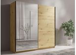 Kleiderschrank Home Affaire "Kleiderschrank Fresno Mit 5 EinlegeböDen, Spiegel Und Kleiderstange", Beige (Natur), B:200,6Cm H:207Cm T:61,5Cm, Melamin, SchräNke, Kleiderschrank, Garderobe Mit 2 SchwebetüRen, B/H/T 200/207/62 Cm