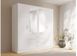 Kleiderschrank Home Affaire "Kos Garderobe Mit 3 Schubladen, Kleiderstange, 8 EinlegeböDen, Spiegel", Weiß, B:200Cm H:200,5Cm T:58Cm, Melamin, SchräNke, Kleiderschrank, WäScheschrank Mit 4 DrehtüRen, Silber Griffen, MaßE B/H/T 200/200/58Cm