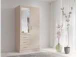 Kleiderschrank Home Affaire "Kos Garderobe Mit 3 Schubladen, Kleiderstange Und Spiegel", Beige, B:101Cm H:200,5Cm T:58Cm, Melamin, SchräNke, Kleiderschrank, Kleiderschrank Mit 2 TüRen, Goldenen Griffen, MaßE B/H/T 101/200/58 Cm