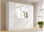 Kleiderschrank Home Affaire "Kos Garderobe Mit 6 Schubladen, Kleiderstange, 5 EinlegeböDen, Spiegel", Weiß, B:250Cm H:200,5Cm T:58Cm, Melamin, SchräNke, Kleiderschrank, WäScheschrank Mit 5 DrehtüRen, Silber Griffen, MaßE B/H/T 250/200/58Cm