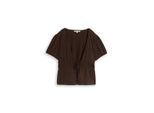 Tom Tailor Denim Damen Crinkle Bolero Bluse Mit Schleifen, Braun, Uni, Gr. S