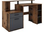 Schreibtisch ByLiving "Louise", Braun (Old Style, Old Style, Old Style), B:140Cm H:89Cm T:55Cm, Tische, Schreibtisch, Breite 140 Cm, Regal-Schreibtisch Mit Viel Stauraum