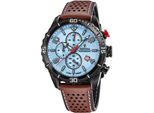 Chronograph Festina, Blau (Braun, Hellblau), Armbanduhren, Herren, Chronograph, Armbanduhr, Quarzuhr, Herrenuhr, Stoppfunktion, Lederarmband