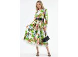 Blumenmuster GüRtel-A-Linien-Midi-Kleid