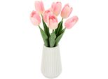 Kunstblume I.Ge.A. "Real-Touch-Tulpen", Rosa (Dunkelrosa), B:17Cm H:33Cm L:17Cm, Kunstpflanzen, Vase Aus Keramik