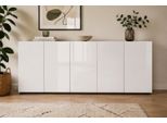 Sideboard Home Affaire "Mister – Schrank, Kommode, 225 Cm Breit, 80 Cm Hoch, Made In Italy", Weiß, B:225Cm H:80Cm T:38Cm, Sideboards, Sideboard, Komplett Hochglanz Lackiert, 5 TüRen, 6 FäCher, Topseller